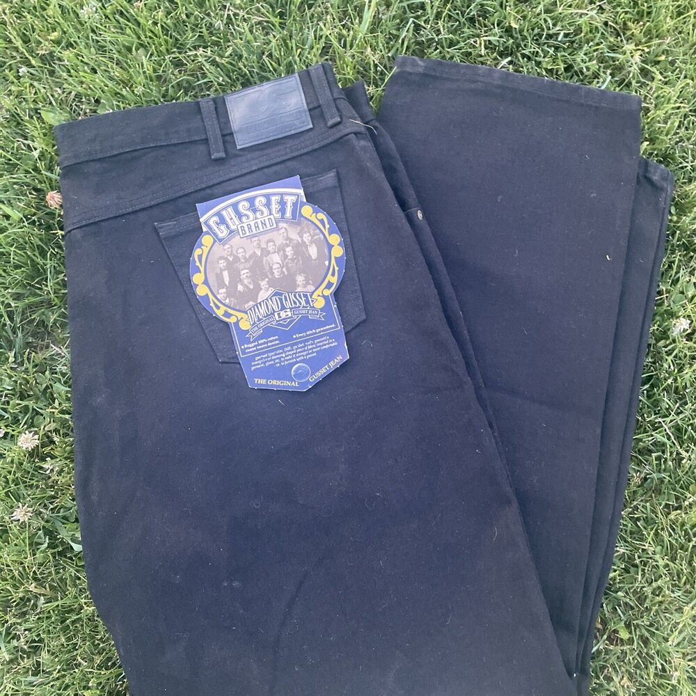 NWT Diamond Gusset Black Mens Thick Jeans NWT Sz 48 x 32 Full Cut DMFB-01 Cotton
